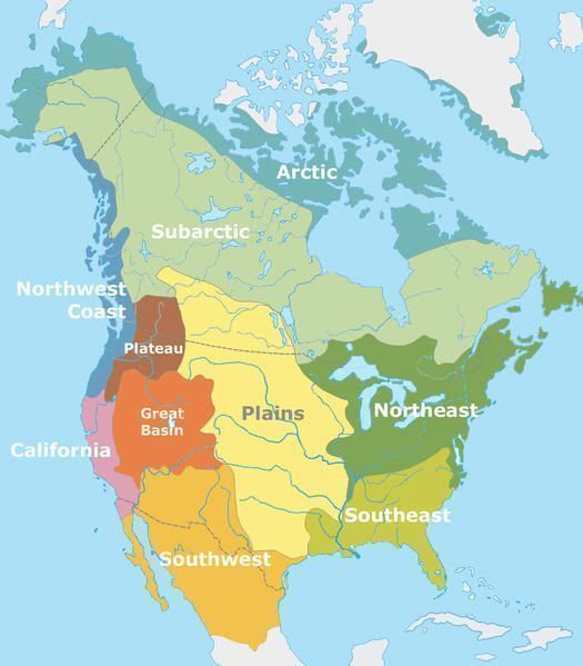 Mapa de las zona de asentamientos de nativos americanos en EE.UU.