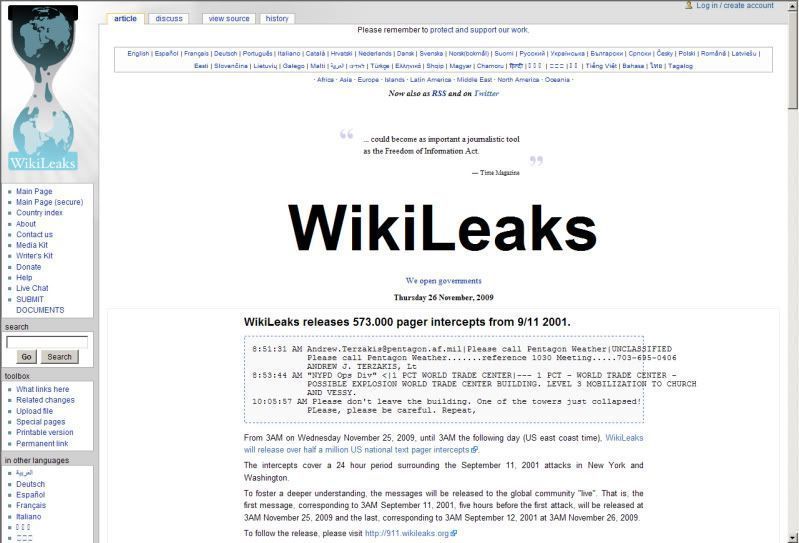 Pantalla de wikileaks