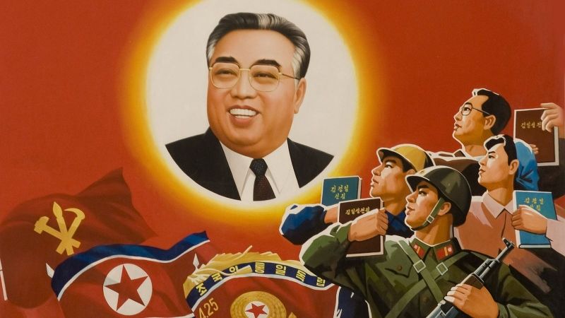 Cartel de propaganda de la dictadura de Corea del Norte